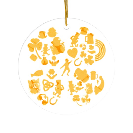 Gold 4-Leaf Clover Collage graphic Design Ceramic Ornaments