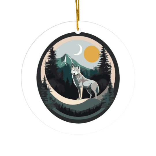 Lone Wolf Under Moonlit Sky Ceramic Ornaments
