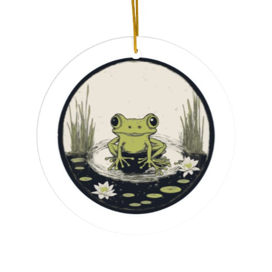 Serene Frog in a Tranquil Pond Ceramic Ornaments