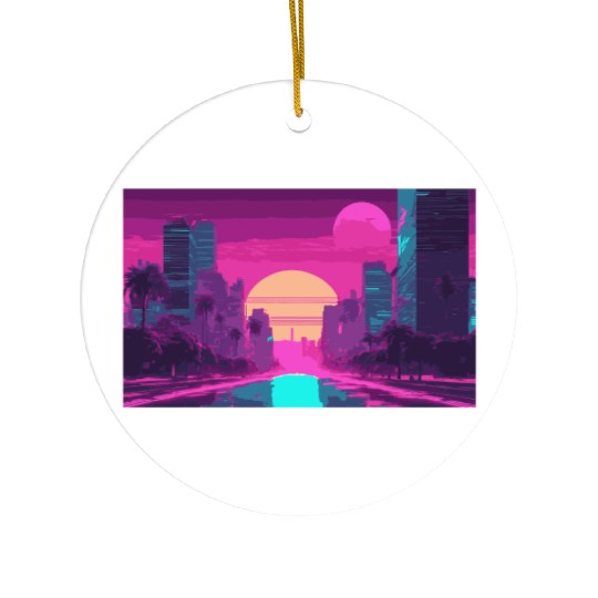 Neon Paradise Vaporwave Sunset Vibes Ceramic Ornaments