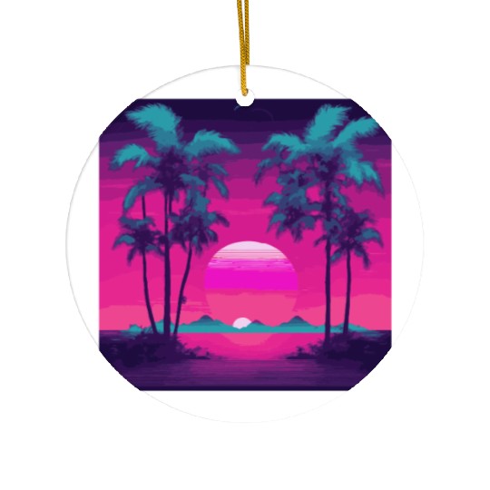 Neon Paradise Vaporwave Sunset Vibes Ceramic Ornaments