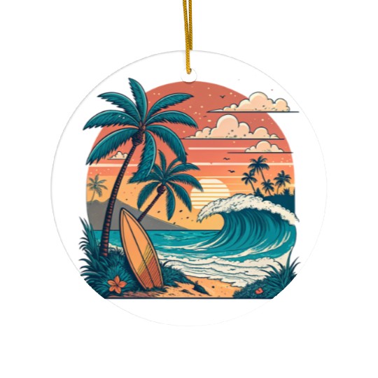 Tropical Paradise Sunset Surfing and Palm Trees Ceramic Ornaments