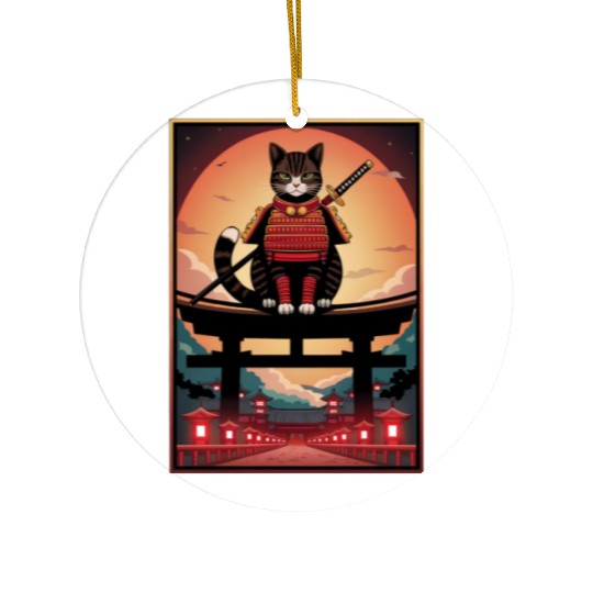 Japanese Cat Samurai Cat Ceramic Ornaments