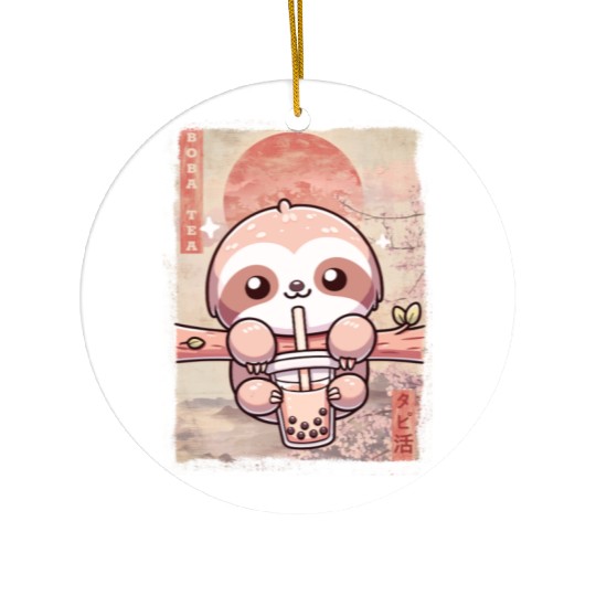 Cute Kawaii Sloth Drinks Boba Tea Japanese Ceramic Ornaments