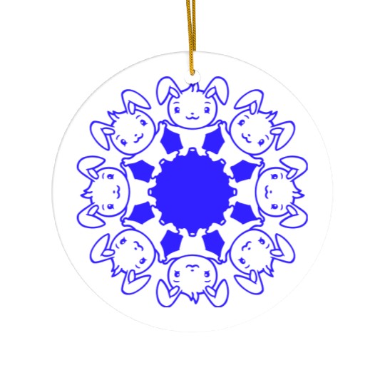 Many Rabbits Circle Holding Hands Friends Love Fun Ceramic Ornaments