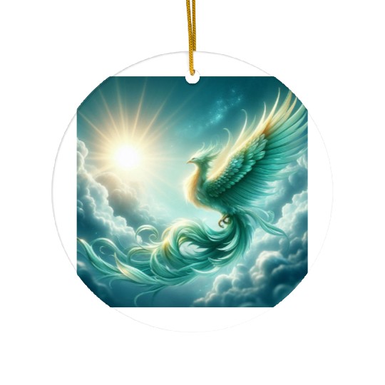 Green & Gold Rising Phoenix Ceramic Ornaments