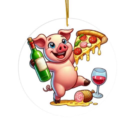 Happy Pig Pizza Fast Food Lover Ceramic Ornaments