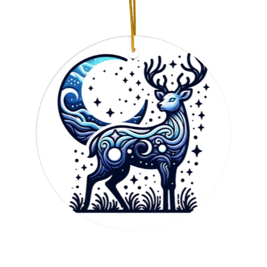 Celestial Deer Under Starry Night Moon Ceramic Ornaments