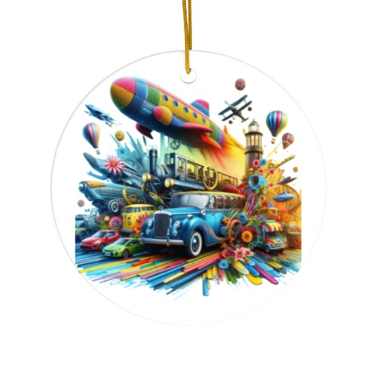 Multi-Colored Vehicles Ceramic Ornaments