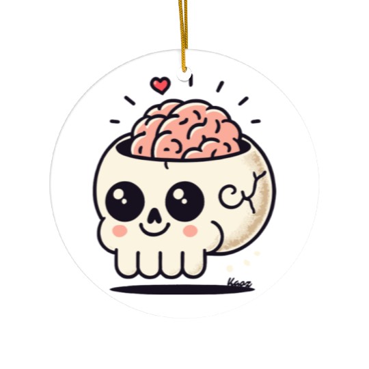 Cute Skull with Brain & Heart Ceramic Ornaments