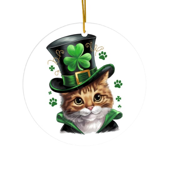 Irish Cat Shamrock St Patricks Day Ceramic Ornaments