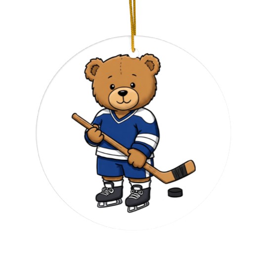 Teddy bear ice hockey player Ceramic Ornaments