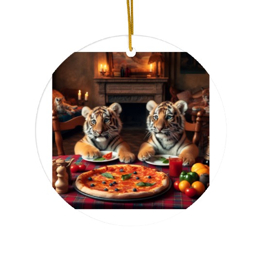 Tiger Cubs eating pizza Ceramic Ornaments