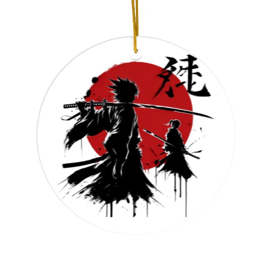 Shadow Samurai Warriors Under Blood Moon Ceramic Ornaments