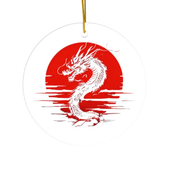 Dragon Rising Under the Blood Moon Ceramic Ornaments