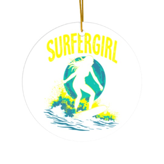 Surfer Girl Female Surfer Surfing Waves Ceramic Ornaments