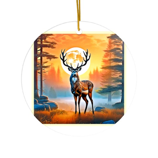 Golden Deer Twilight Peak Ceramic Ornaments