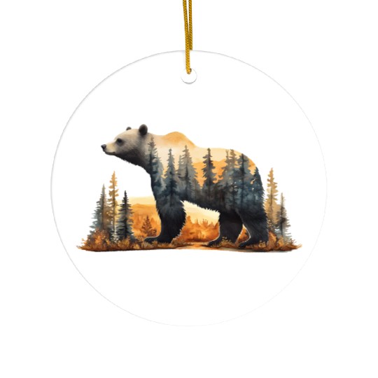 Grizzly Bear Watercolor Illustration Ceramic Ornaments