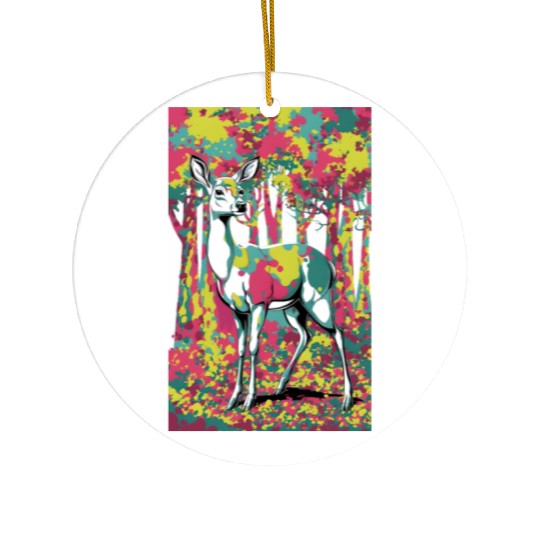 Trippy camouflage deer in the forest Ceramic Ornaments
