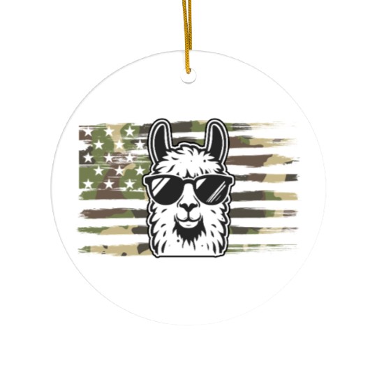Llama Camouflage US Flag Llama Ceramic Ornaments