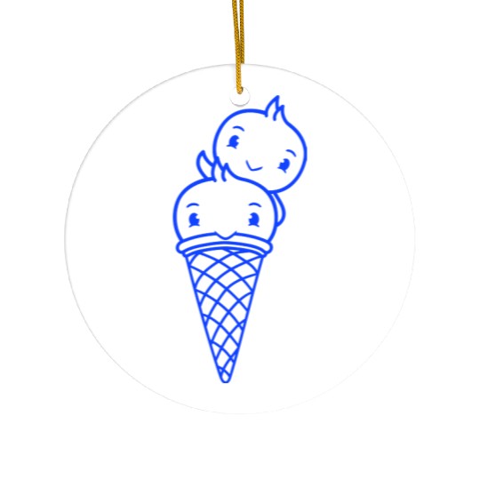 Two Birds Ice Cream Waffle Scoops Greeting Waving Ceramic Ornaments