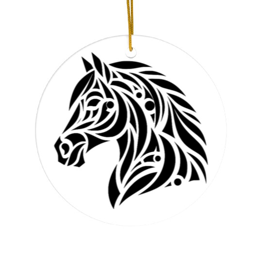 Tribal Horse Head Portrait Pony Tattoo Ceramic Ornaments