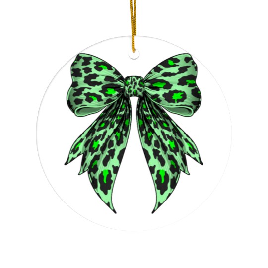 Coquette Bow Cheetah Animal Pattern Lime Green Ceramic Ornaments