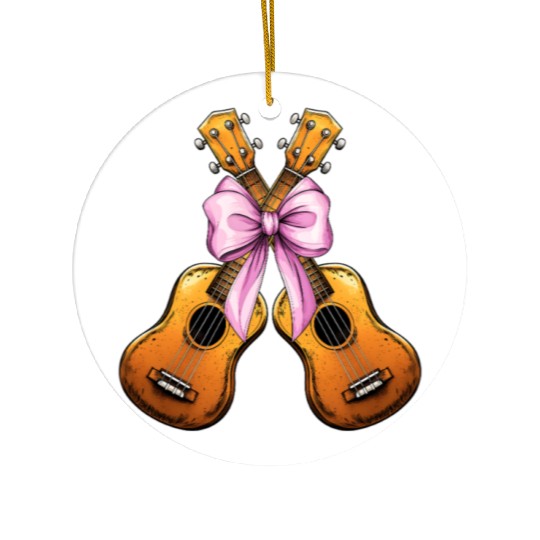 Coquette Bow Ukulele Guitar Uke Girl Mom Pink Ceramic Ornaments