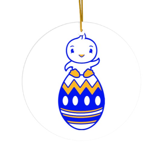Chick Sits On Giant Easter Egg Waving Easter Sweet Ceramic Ornaments