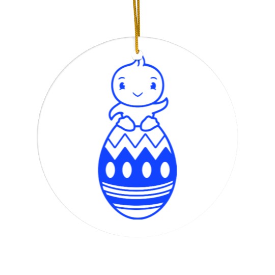 Chick Sits On Giant Easter Egg Waving Easter Sweet Ceramic Ornaments