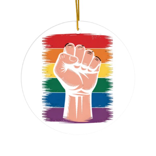 Raised Fist Pride Rainbow LGBTQ Support Rights Ceramic Ornaments