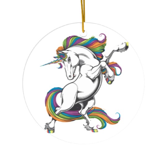 Majestic Rainbow Unicorn Prancing with Vibrant Ceramic Ornaments
