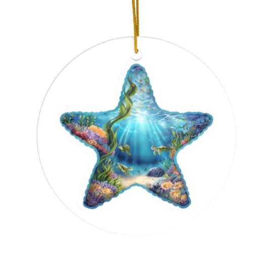 Vibrant Starfish Illustration Ceramic Ornaments