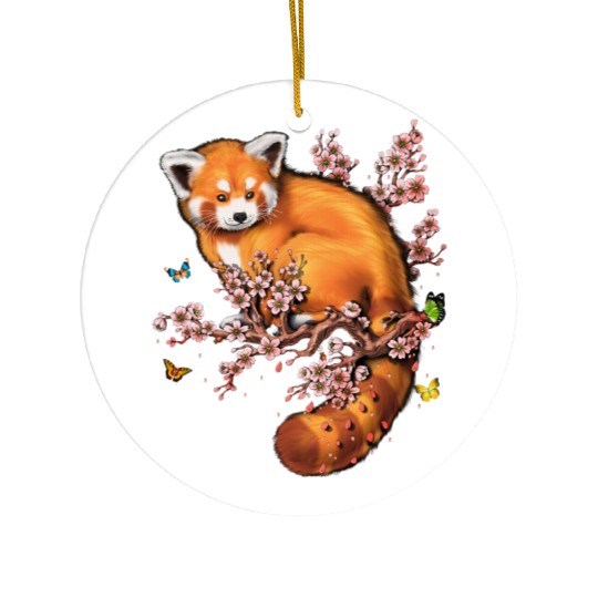 Red Panda Cherry Blossom Ceramic Ornaments