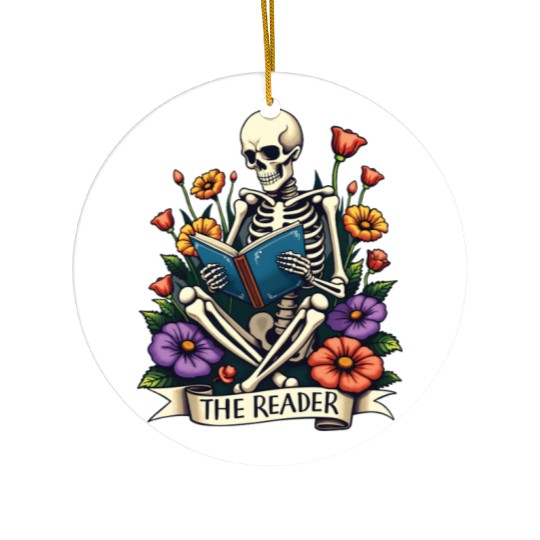 The Reader Tarot Card Skeleton Reading a Book Ceramic Ornaments