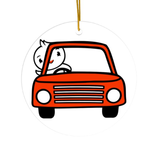 Duck Car Driver Fast Vehicle Greeting Waving Cute Ceramic Ornaments