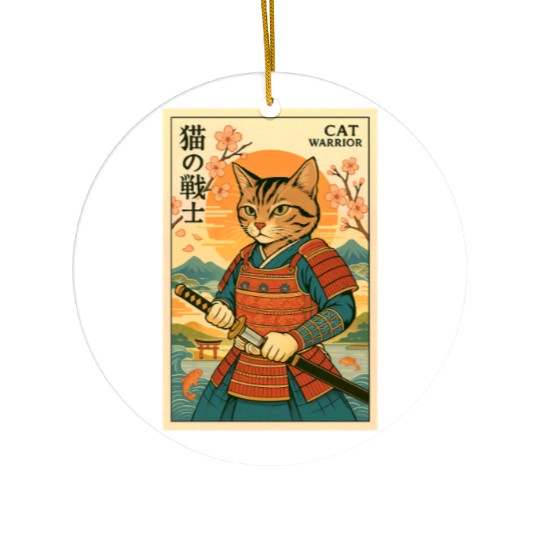 Samurai Cat in Traditional Armor Art Ceramic Ornaments