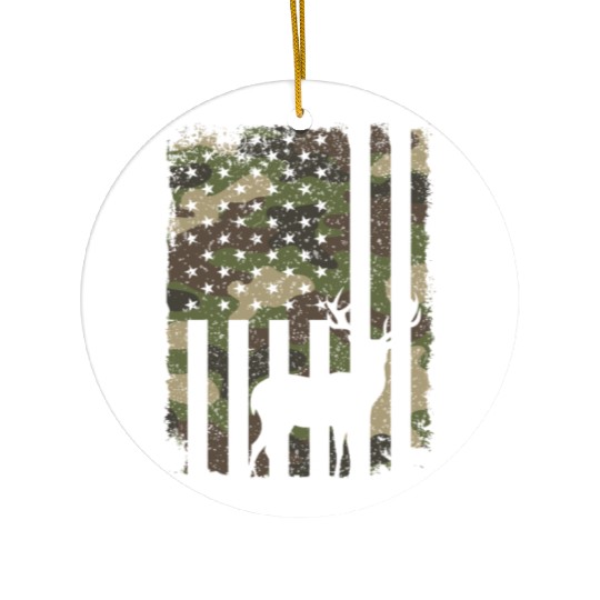 Deer Buck Hunting Camo US Flag Hunter Camouflage Ceramic Ornaments