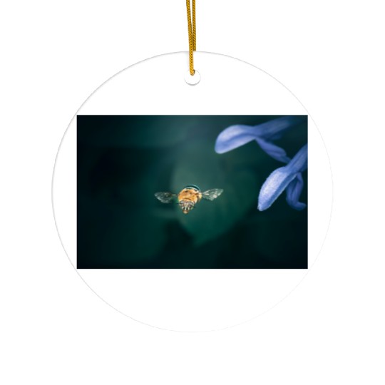 Blue Banded Bee in flight Ceramic Ornaments