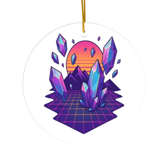 Crystal Skies: A Vaporwave Dreamscape Ceramic Ornaments