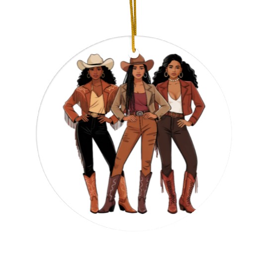 Black African American Cowgirl Rodeo Ceramic Ornaments