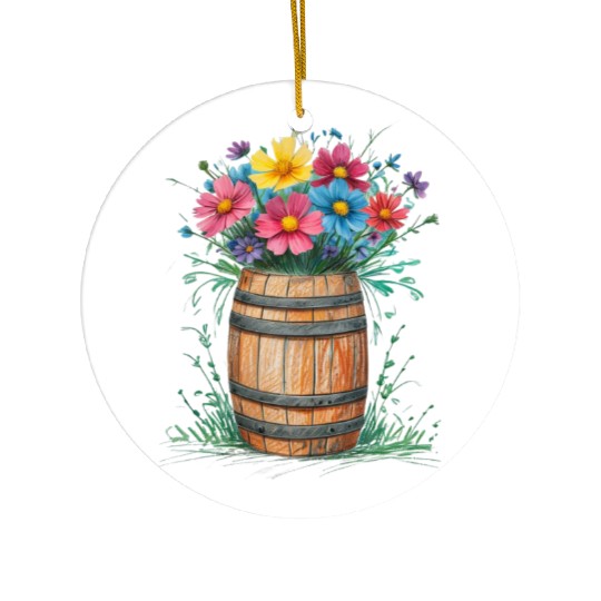 "Rustic Blossom Barrel" Ceramic Ornaments