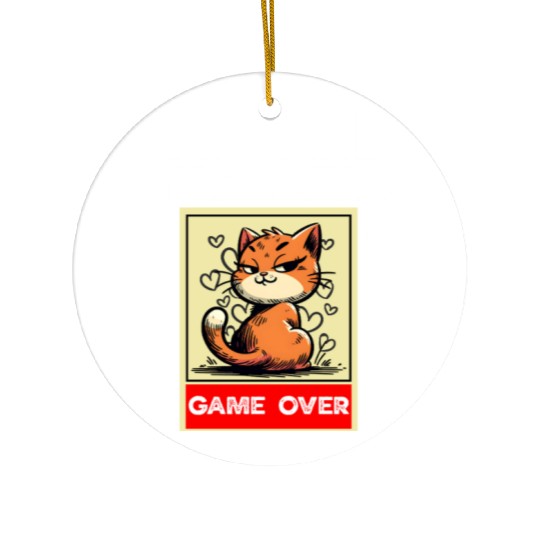 Cat Meme Game Humor Don’t Look Game Over Design. Ceramic Ornaments
