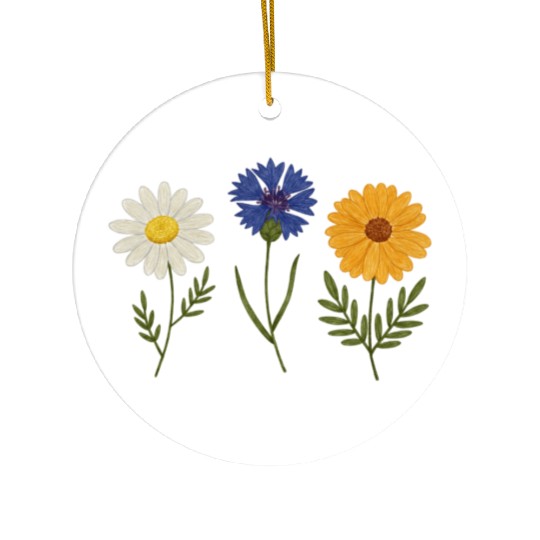 Wildflower Trio Daisy Cornflower Marigold Ceramic Ornaments