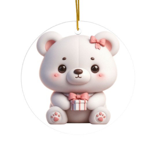 Sweet Teddy Bear and Gift Box Ceramic Ornaments