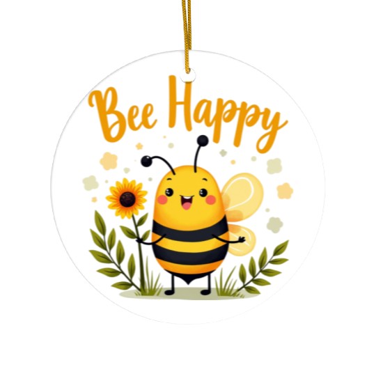 Happy Beekeeping Bee with Sunflower Joy Ceramic Ornaments