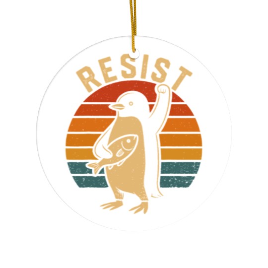 Funny Protest Against Tariffs Resist Penguin Ceramic Ornaments