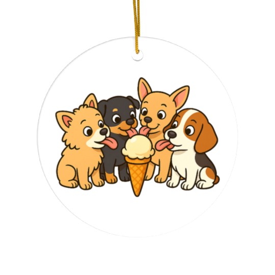 Adorable Puppies Enjoying Ice Cream Ceramic Ornaments