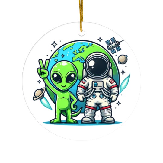 Alien Astronauts In Space Ceramic Ornaments