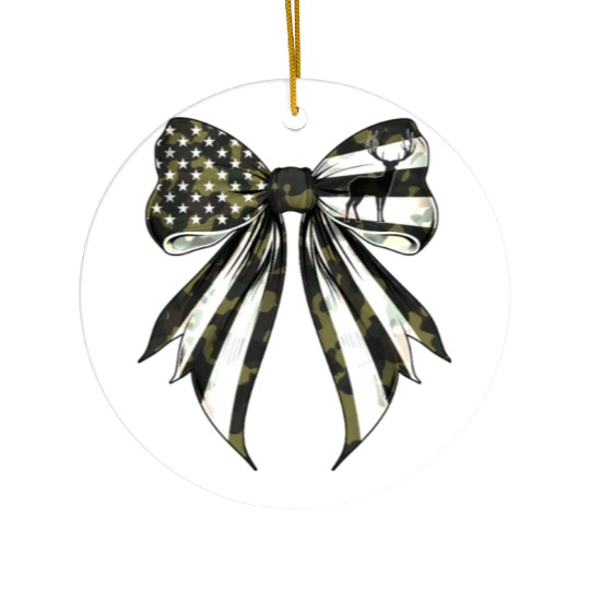 Coquette Bow Deer Hunting Camouflage US Flag Pride Ceramic Ornaments